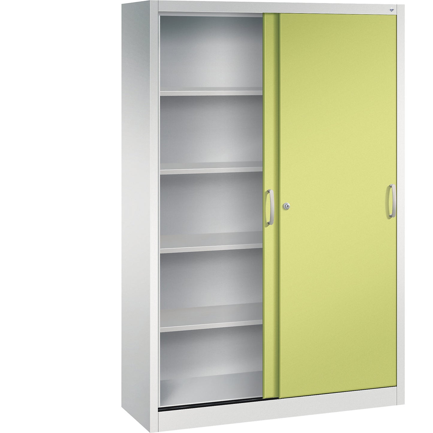 ACURADO sliding door cupboard, 4 shelves, HxWxD 1950 x 1200 x 400 mm, light grey / viridian green.