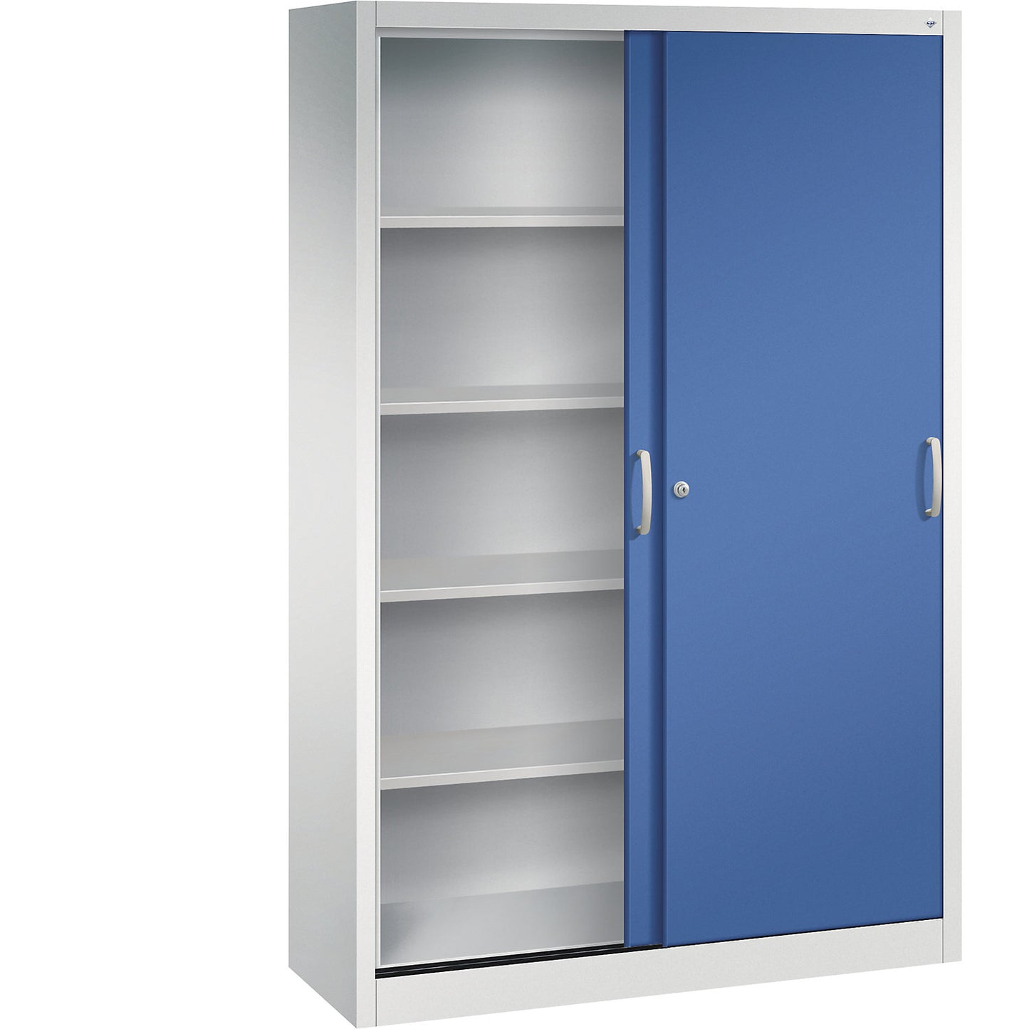 ACURADO sliding door cupboard, 4 shelves, HxWxD 1950 x 1200 x 400 mm, light grey / gentian blue.