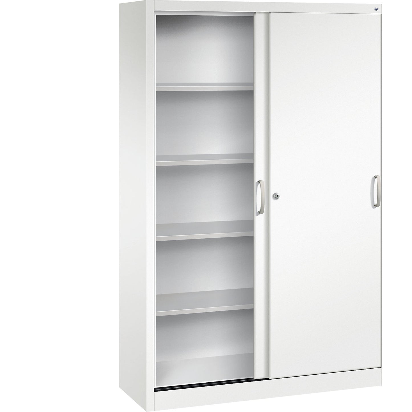 ACURADO sliding door cupboard, 4 shelves, HxWxD 1950 x 1200 x 400 mm, traffic white.