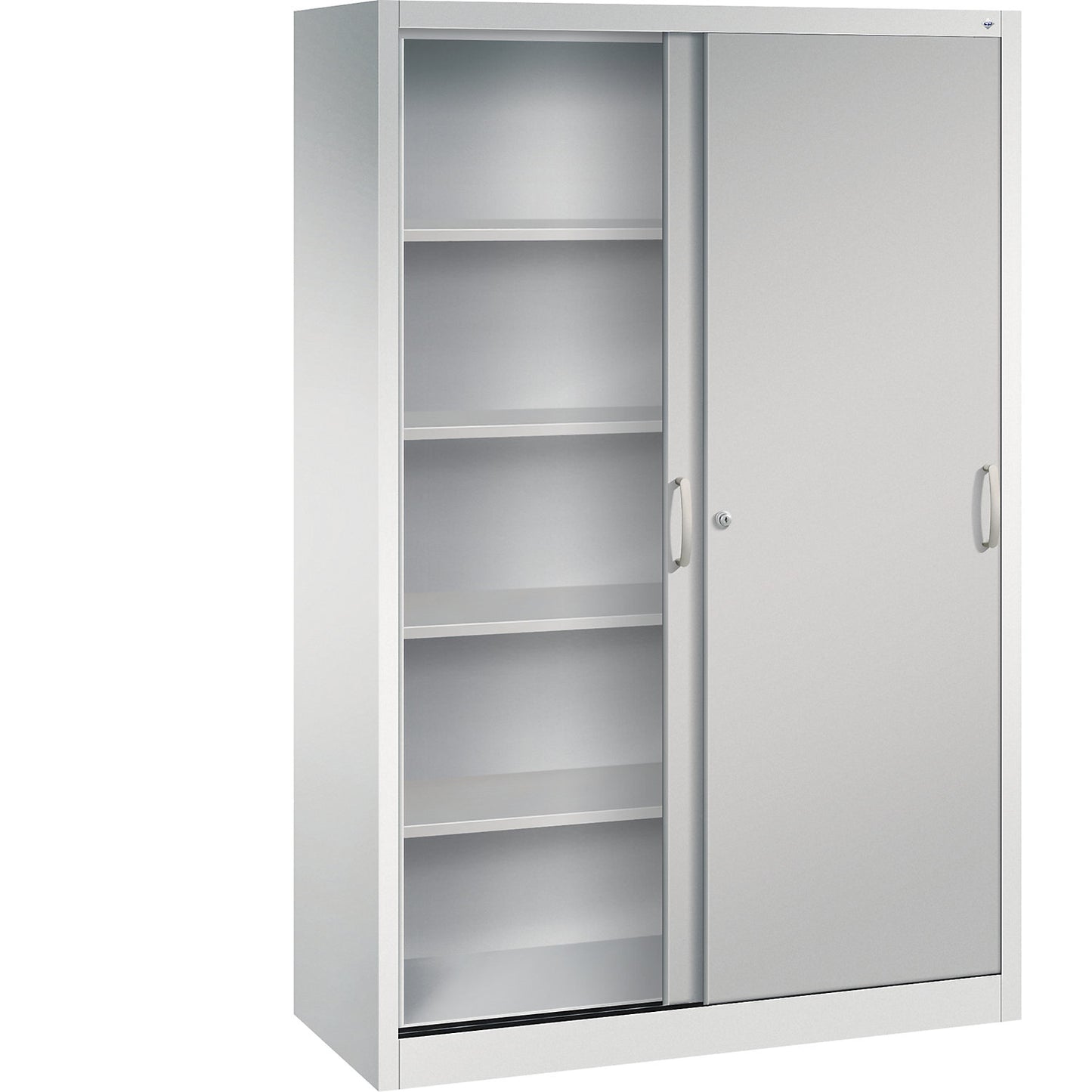 ACURADO sliding door cupboard, 4 shelves, HxWxD 1950 x 1200 x 500 mm, light grey / white aluminium.