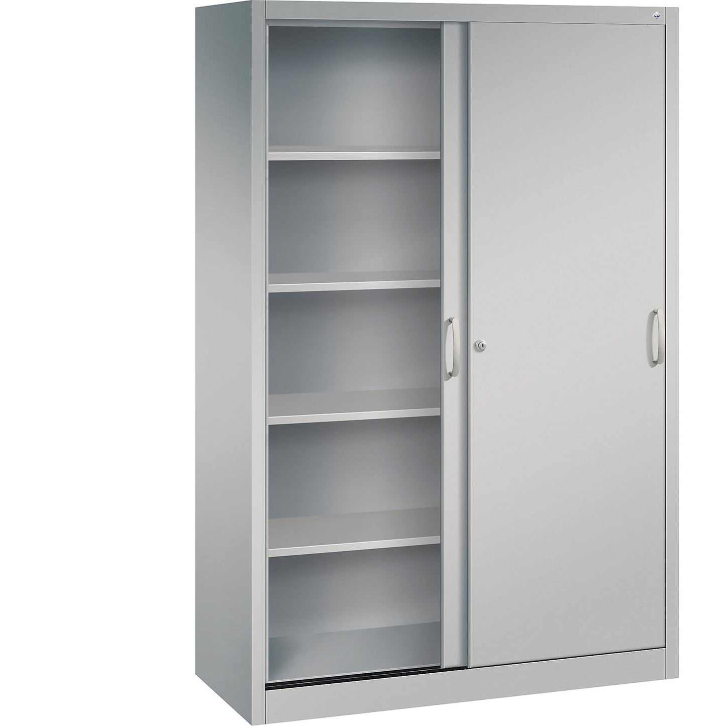 ACURADO sliding door cupboard, 4 shelves, HxWxD 1950 x 1200 x 500 mm, white aluminium.