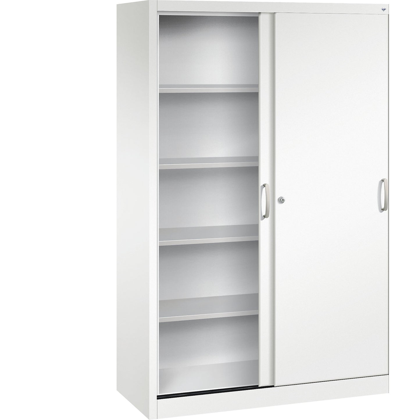 ACURADO sliding door cupboard, 4 shelves, HxWxD 1950 x 1200 x 500 mm, traffic white.
