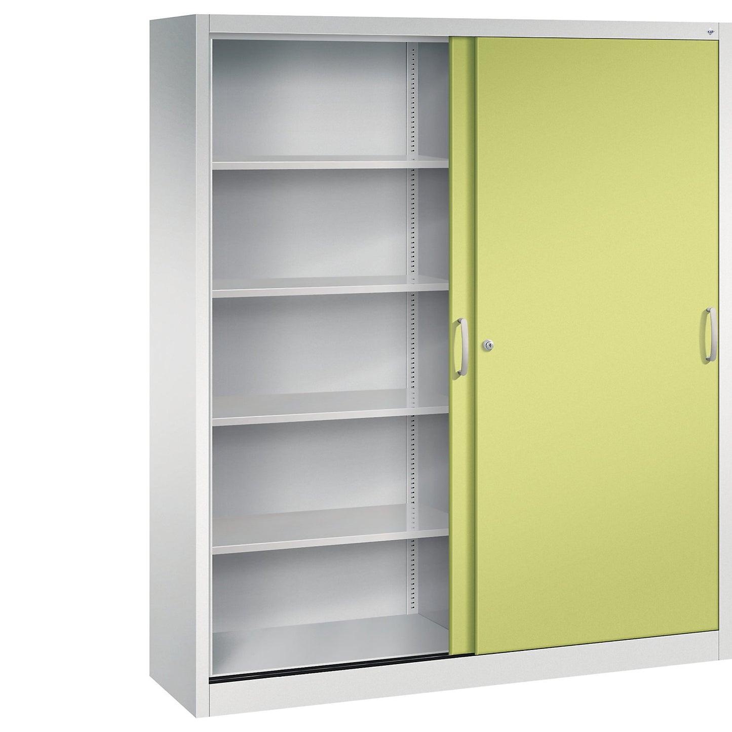 ACURADO sliding door cupboard, 8 shelves, HxWxD 1950 x 1600 x 400 mm, light grey / viridian green.