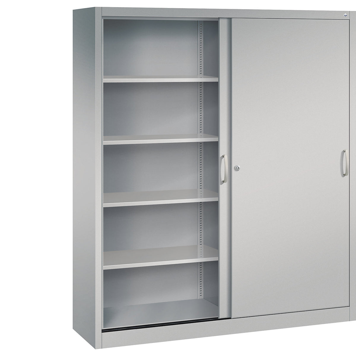 ACURADO sliding door cupboard, 8 shelves, HxWxD 1950 x 1600 x 400 mm, white aluminium.