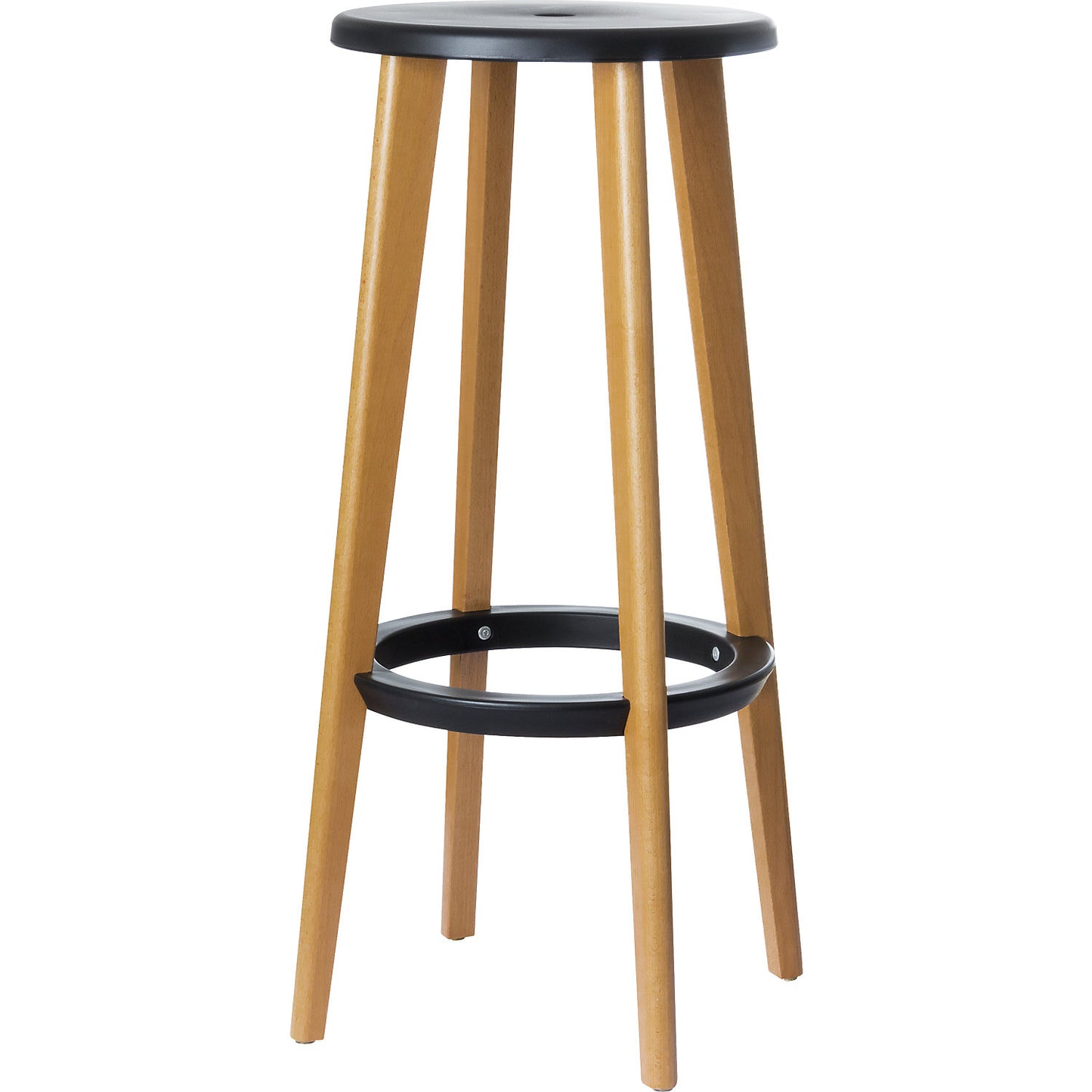 WOODY bar stool, with wooden legs, pack of 2, black.