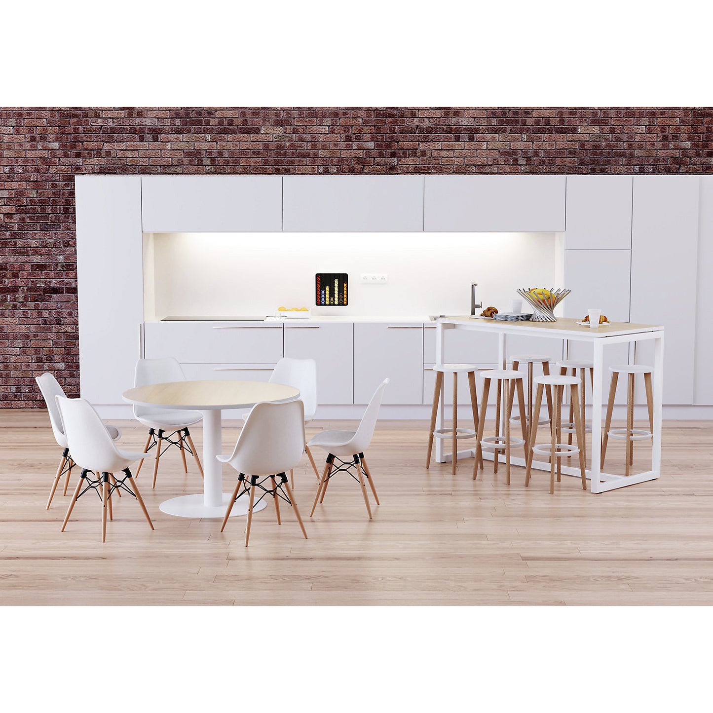 WOODY bar stool, with wooden legs, pack of 2, white.