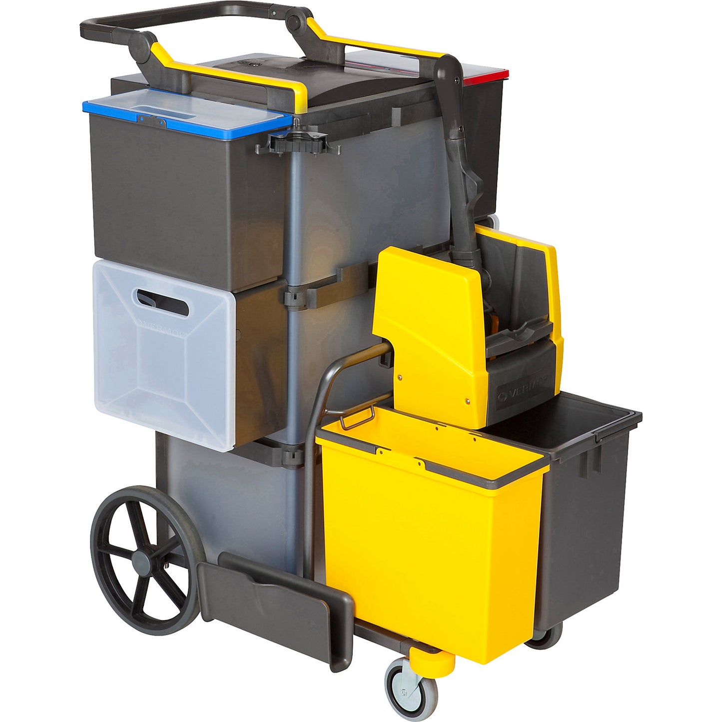SHOPSTER TREPPE SPRINT cleaning trolley, LxWxH 830 x 700 x 1000 mm, with height adjustable push handle.