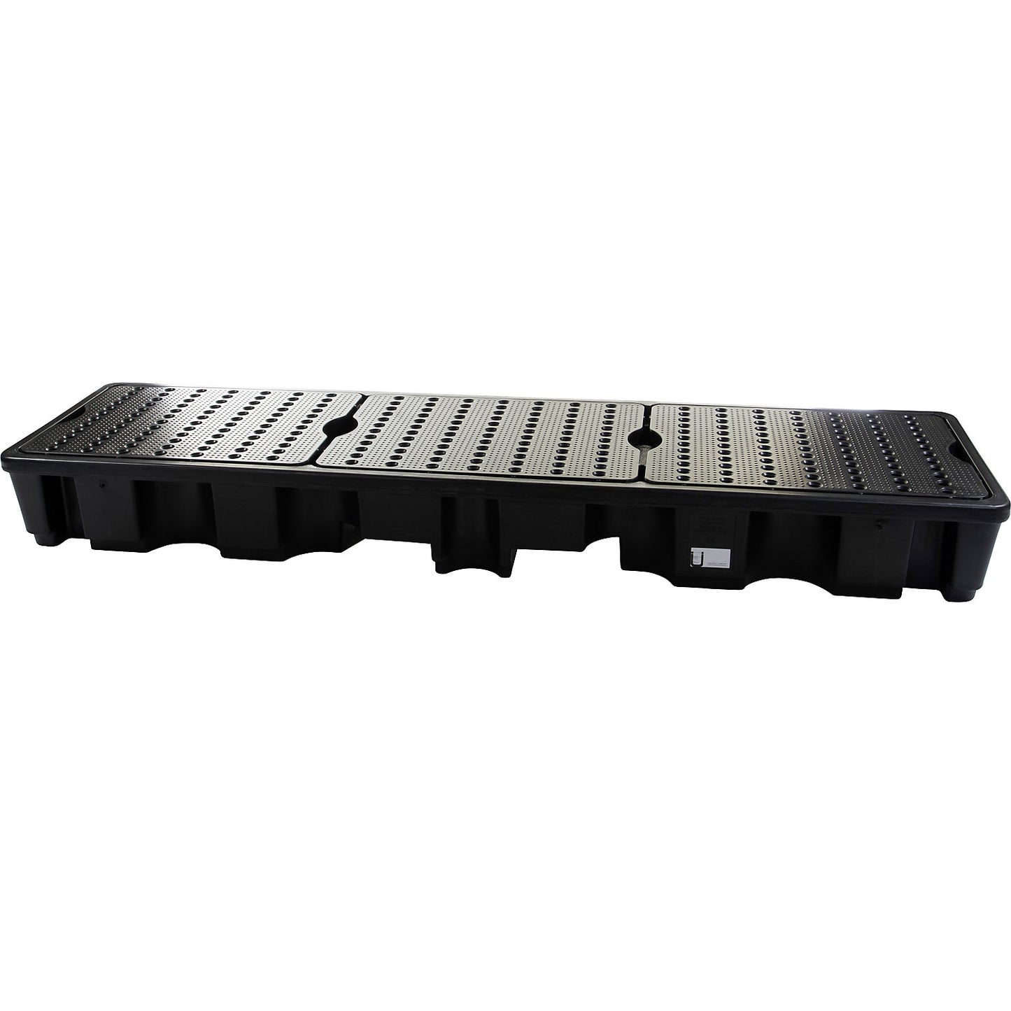 PE drum sump for 4 x 200 l drums, collection capacity 220 l, with PE grate, LxWxH 660 x 2445 x 270 mm.