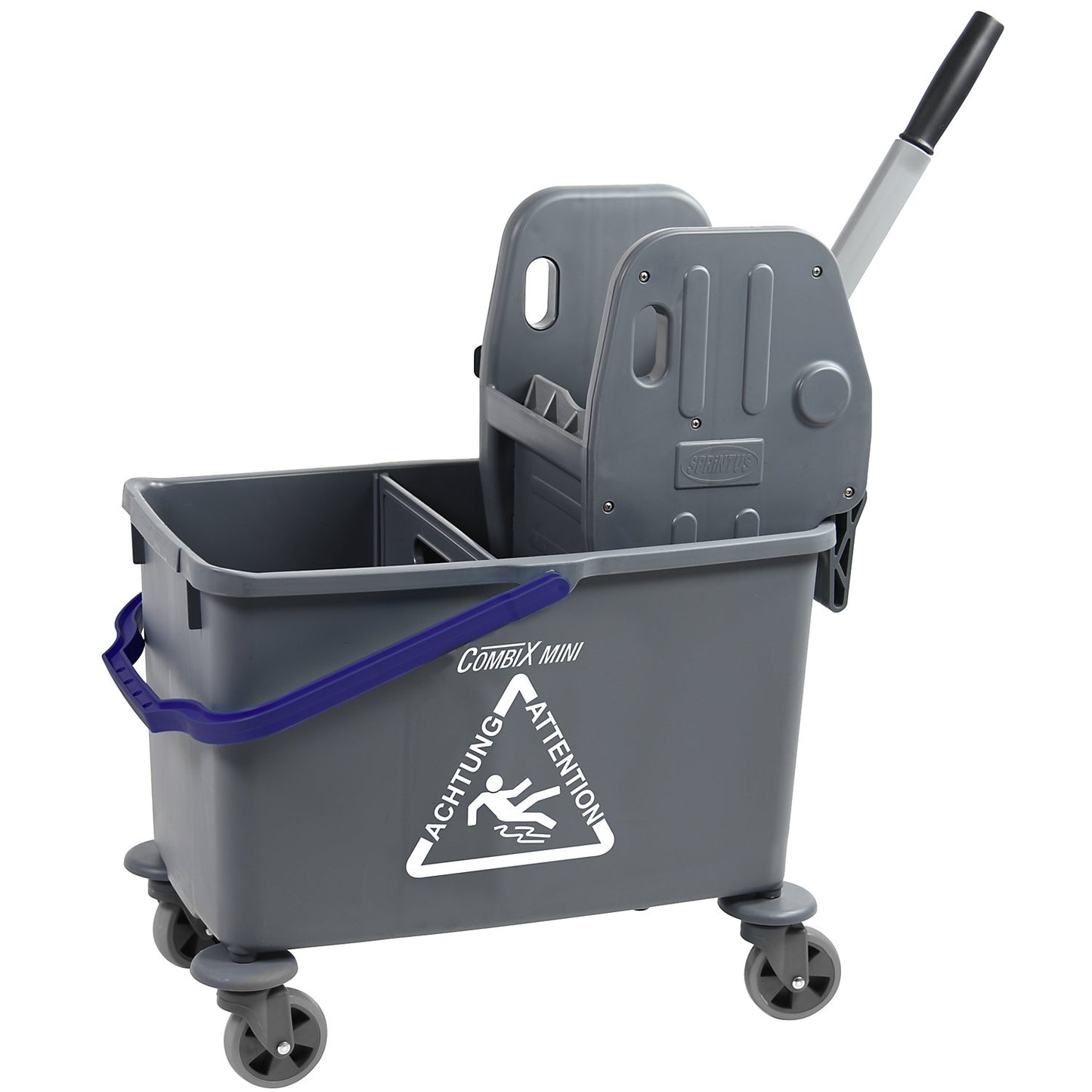 Wet mop trolley, 1 x 35 l mobile bucket with modular partition, rubber lined swivel castors.