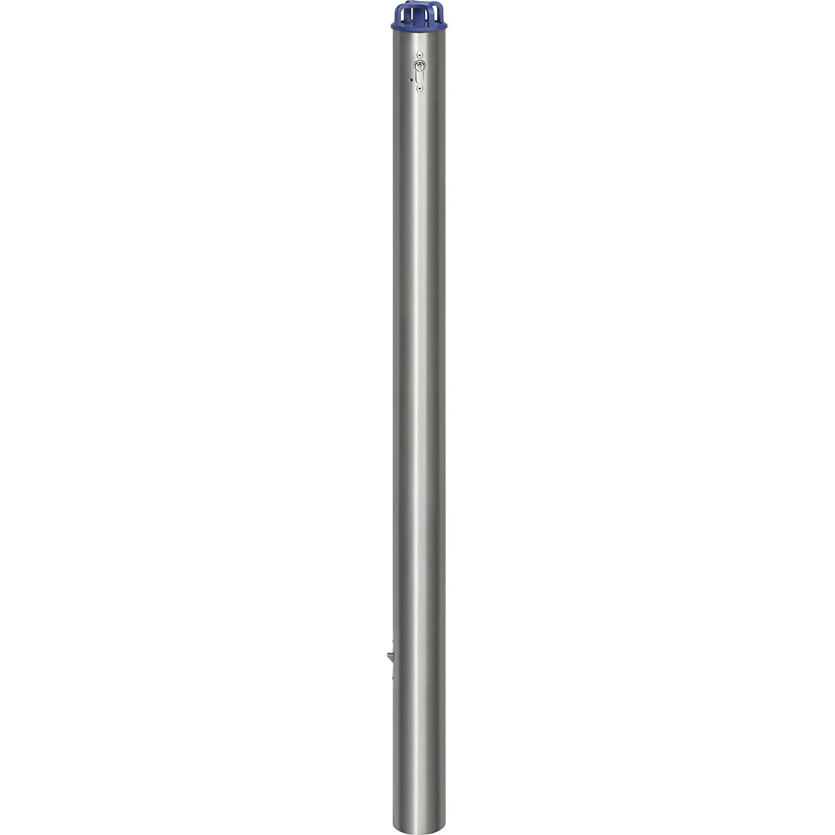 Stainless steel barrier post, with chain head, for concreting in with ground sleeve, Ø 76 mm, with ground sleeve, profile cylinder.