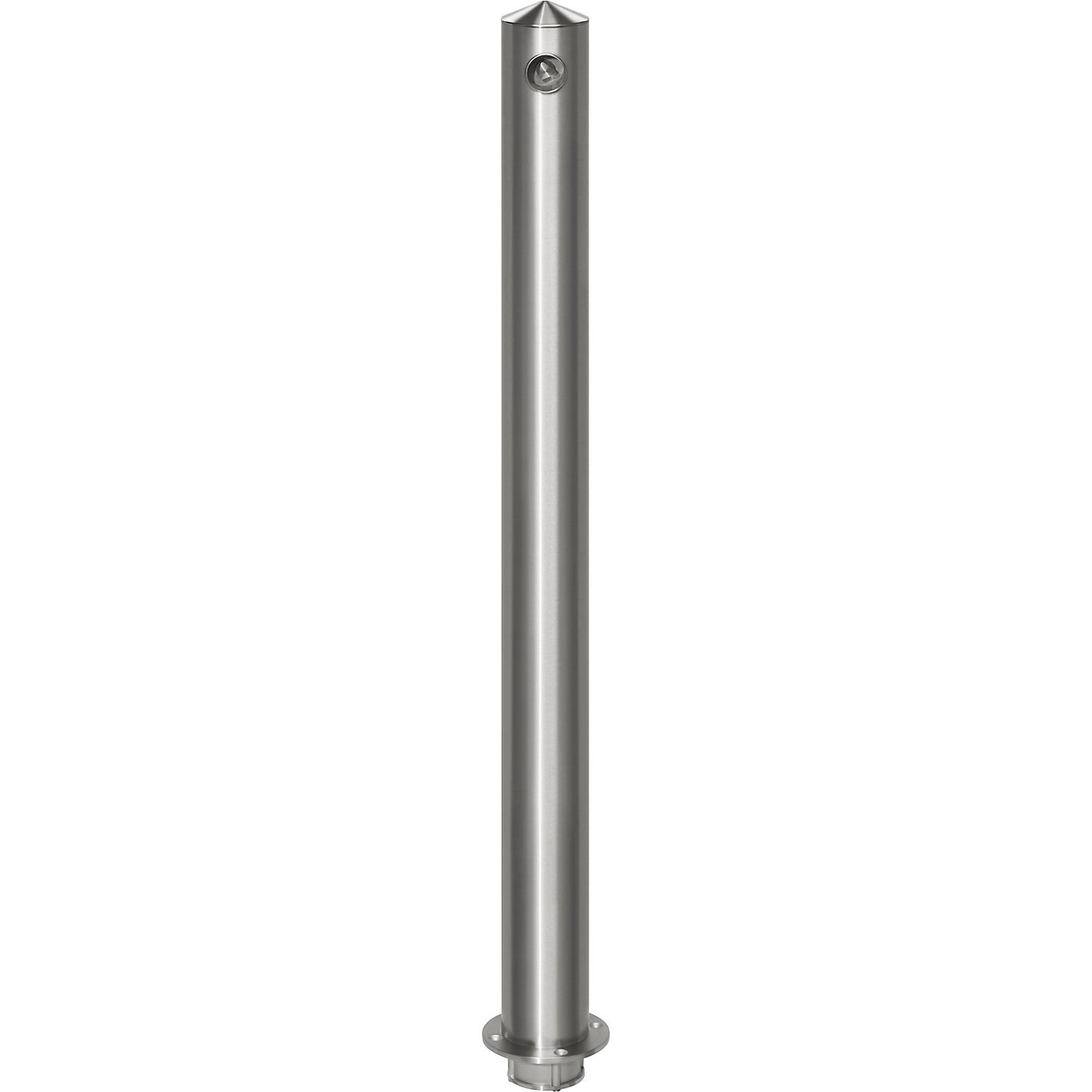 Stainless steel barrier post, with pointed head, for bolting in place, Ø 76 mm.