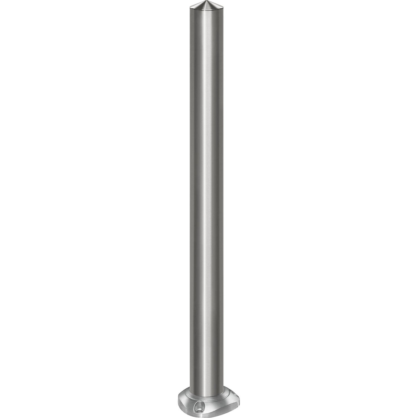 Stainless steel barrier post, with pointed head, self-righting for bolting in place, Ø 76 mm.