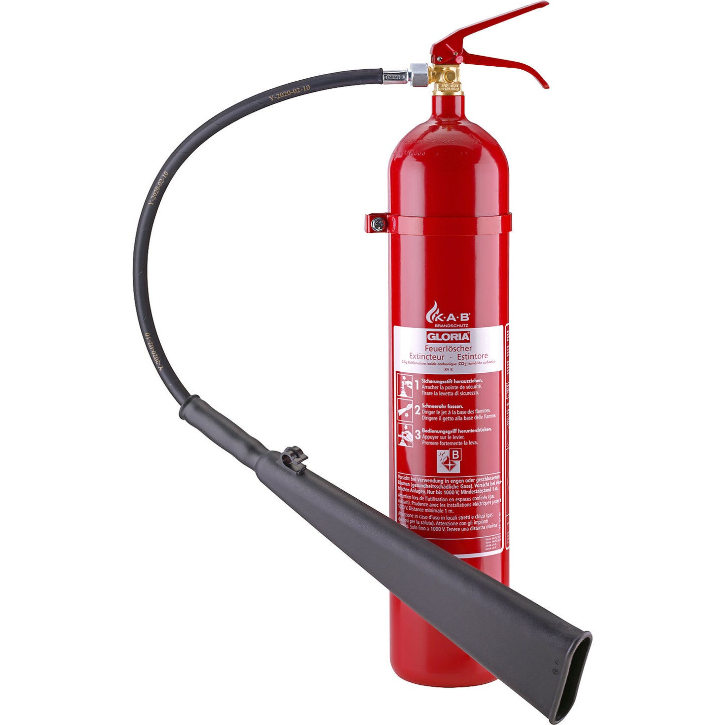 Carbon dioxide CO2 fire extinguisher, contents 5 kg, incl. snow pipe, fire class B.