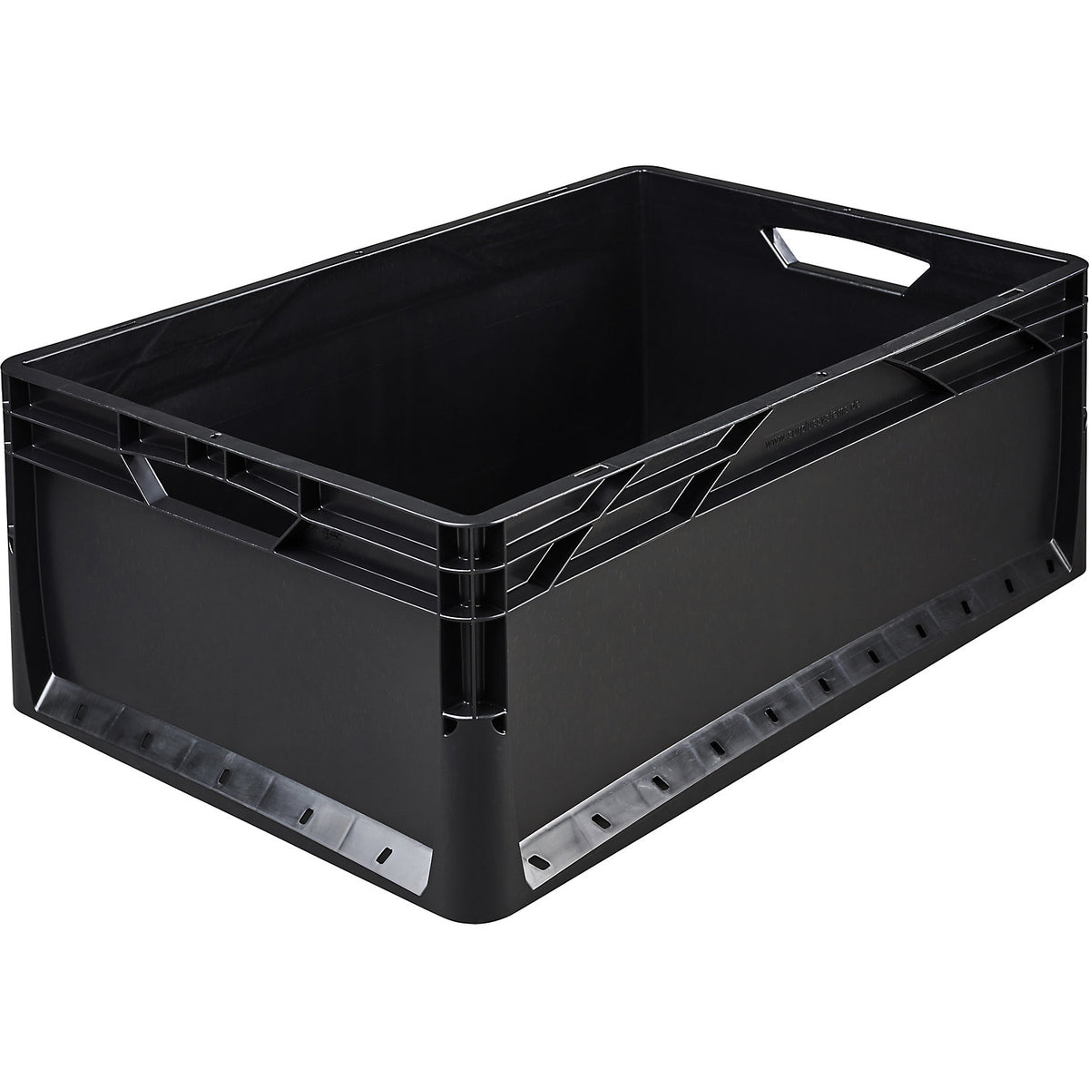 EURO size container, solid walls and base, external LxW 600 x 400 mm, capacity 46 l, black.