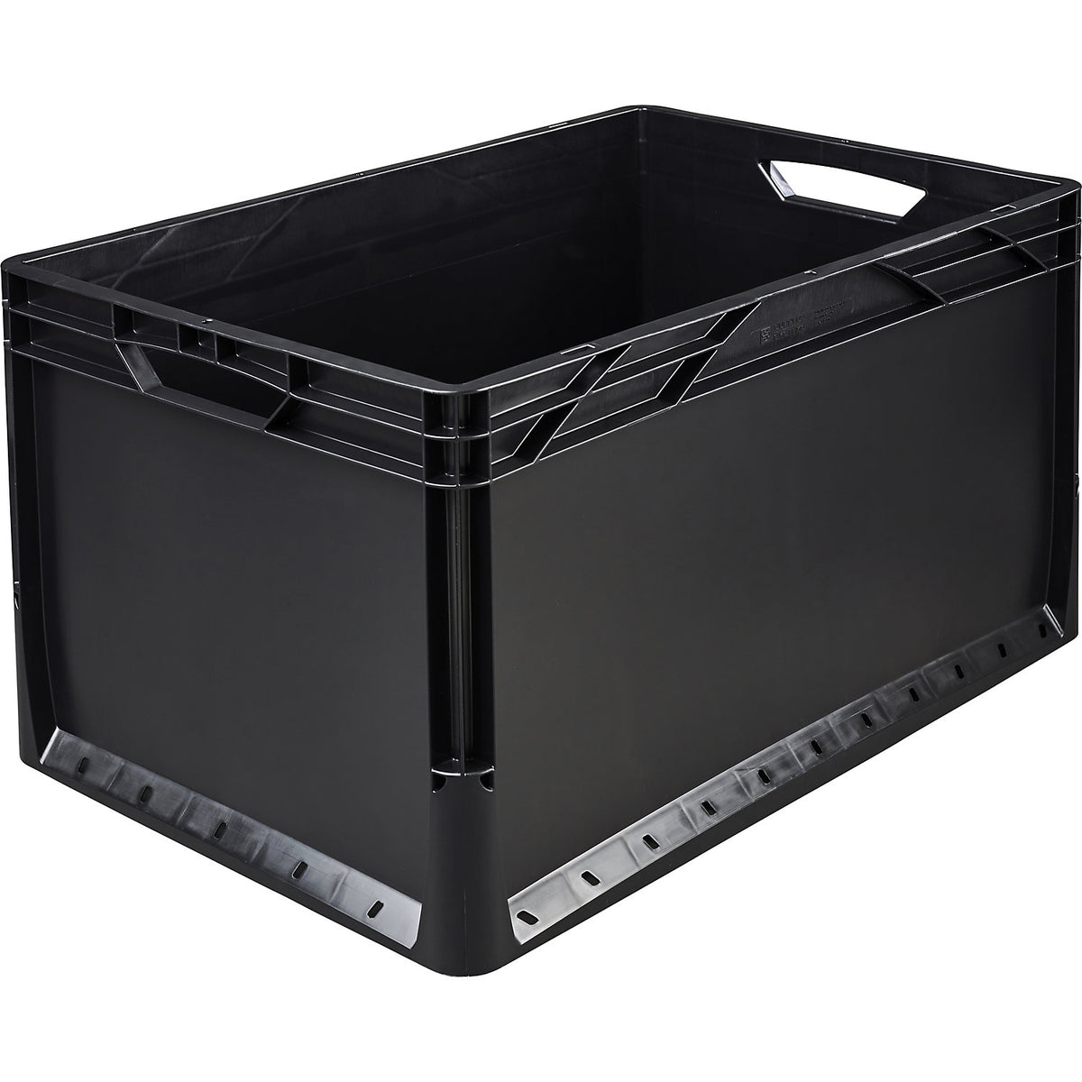 EURO size container, solid walls and base, external LxW 600 x 400 mm, capacity 62 l, black.