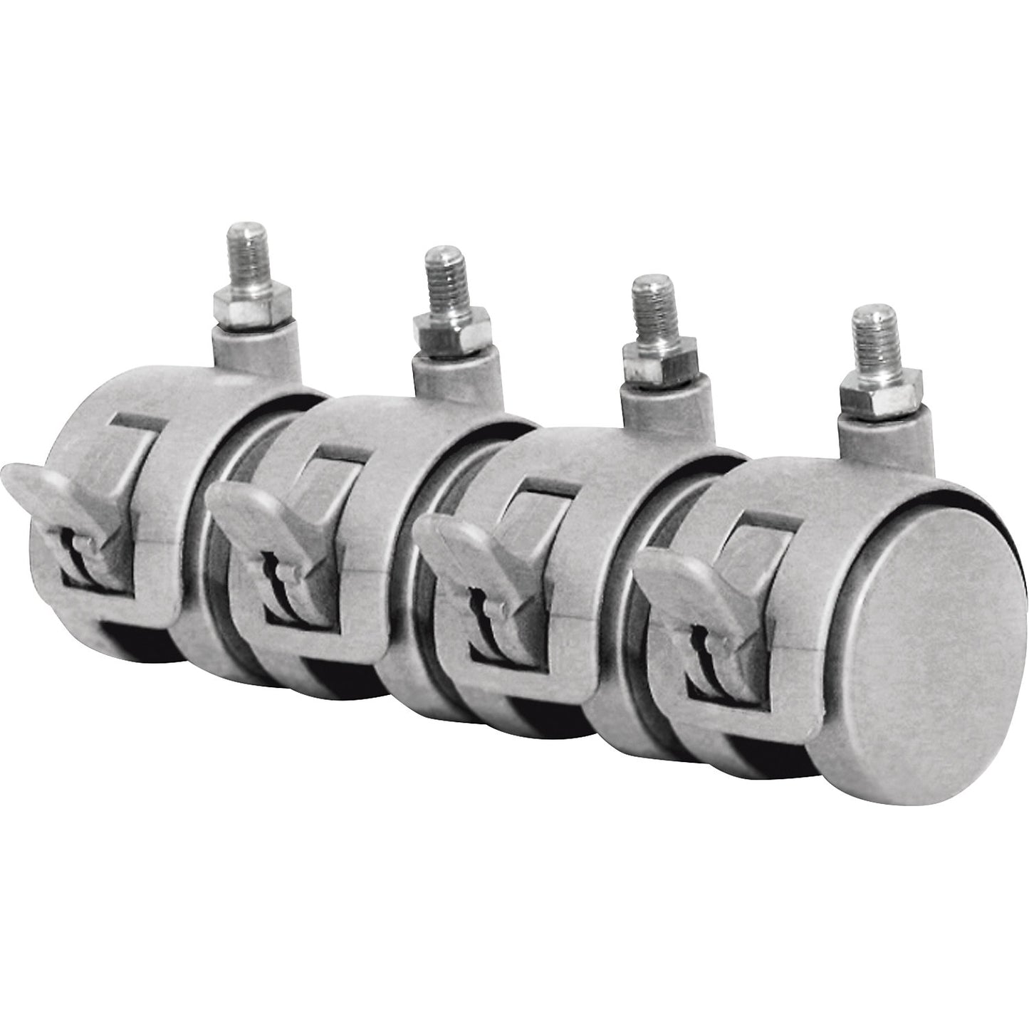 Swivel castor with wheel stop, pack of 4, for display panel elements.