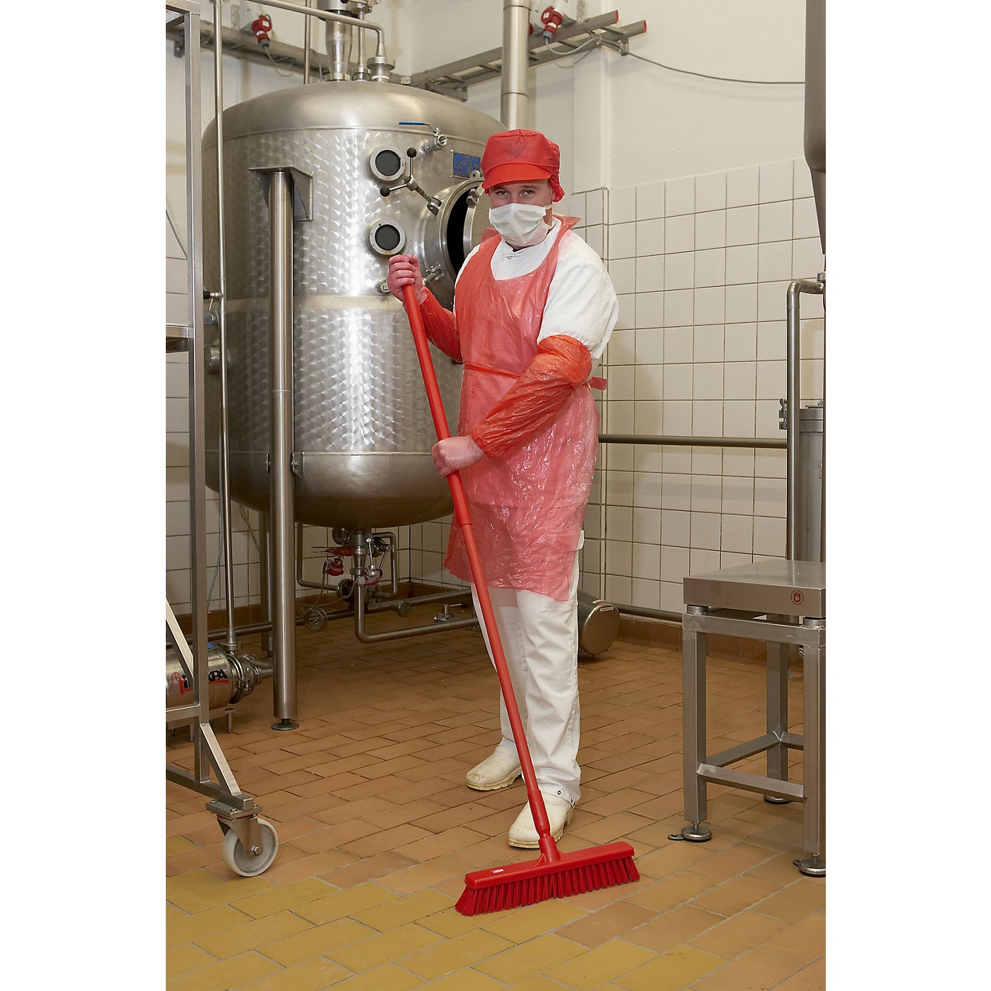 Broom, width 410 mm, soft, pack of 10, red.
