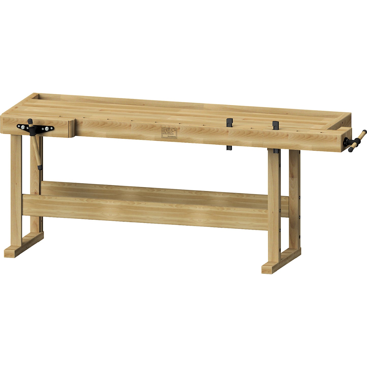 Professional carpenters' planing bench, medium-duty model, width x depth x height 2220 x 850 x 890 mm.