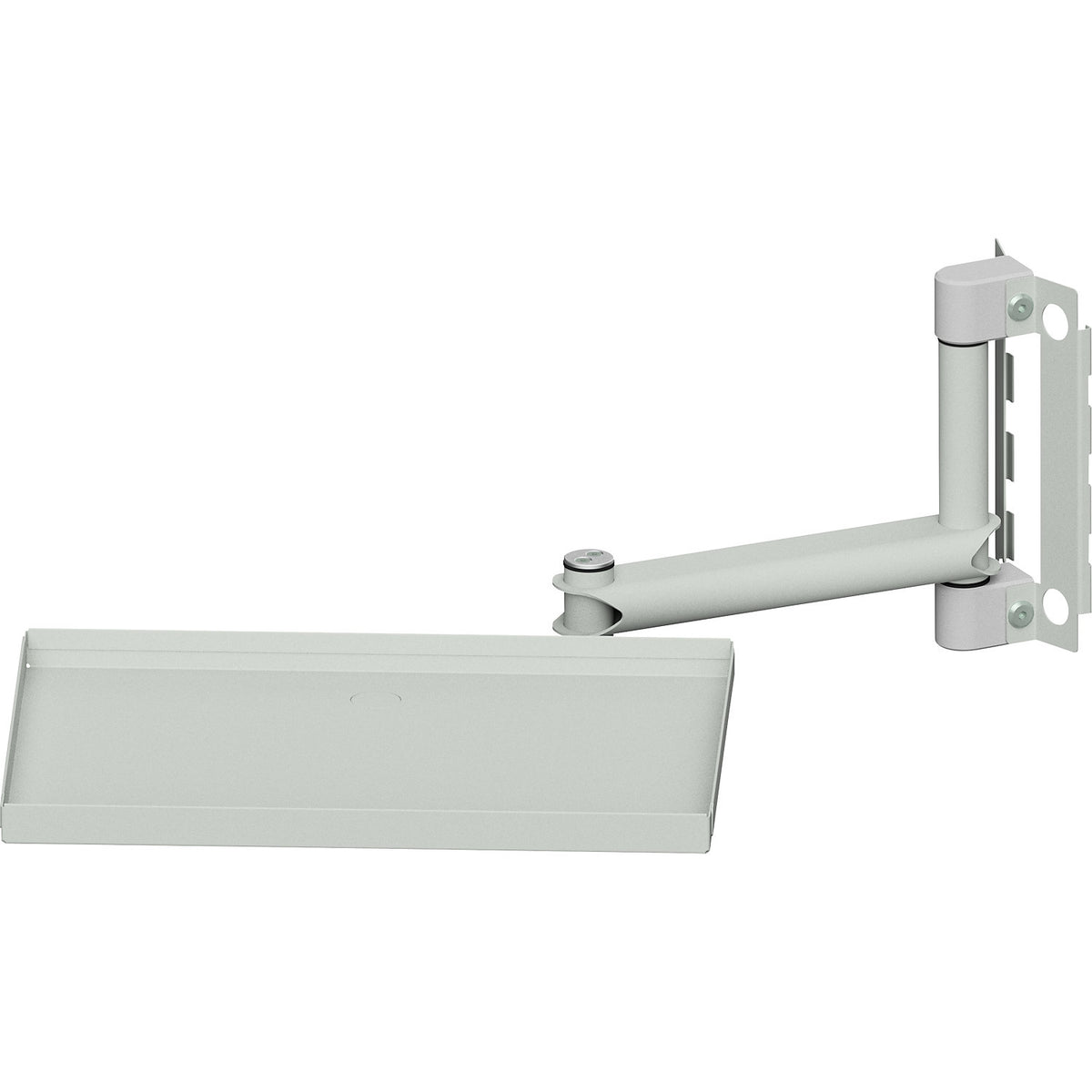 Swivel arm for electrically height adjustable LIFT work tables, with storage tray, for LIFT work table.