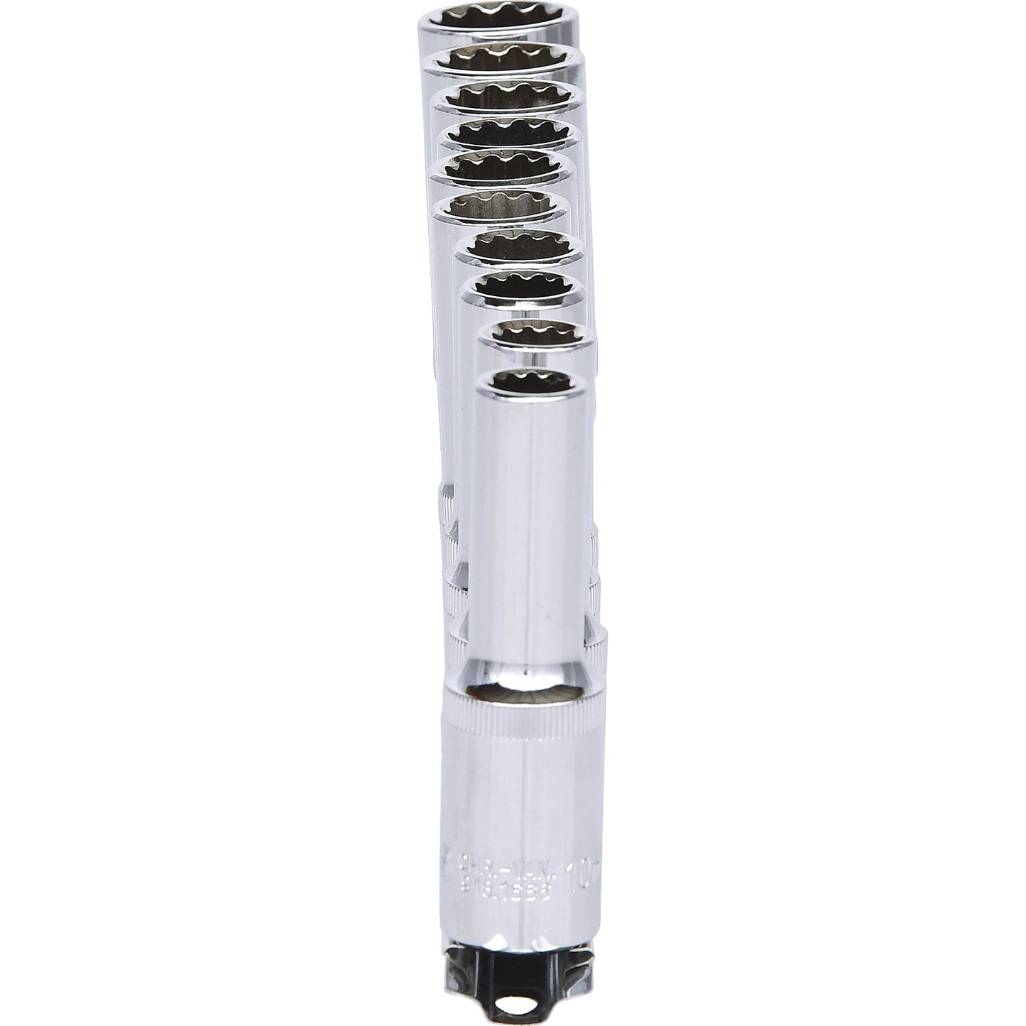 1/2'' CHROMEplus 12 point socket set, long, flank traction, 10 parts.