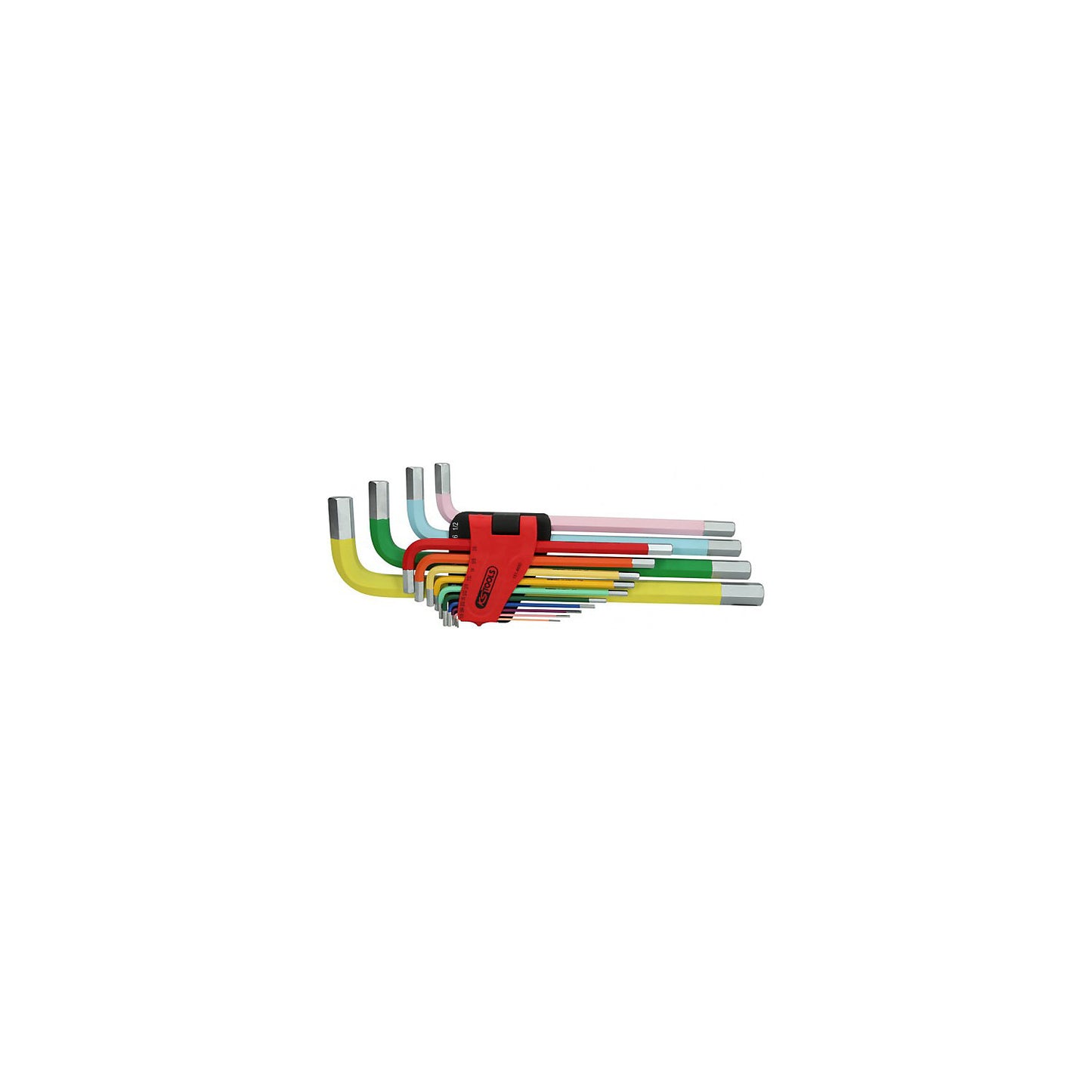 Angle key wrench set, extra long, hexagon socket, inch as unit, 14 parts.