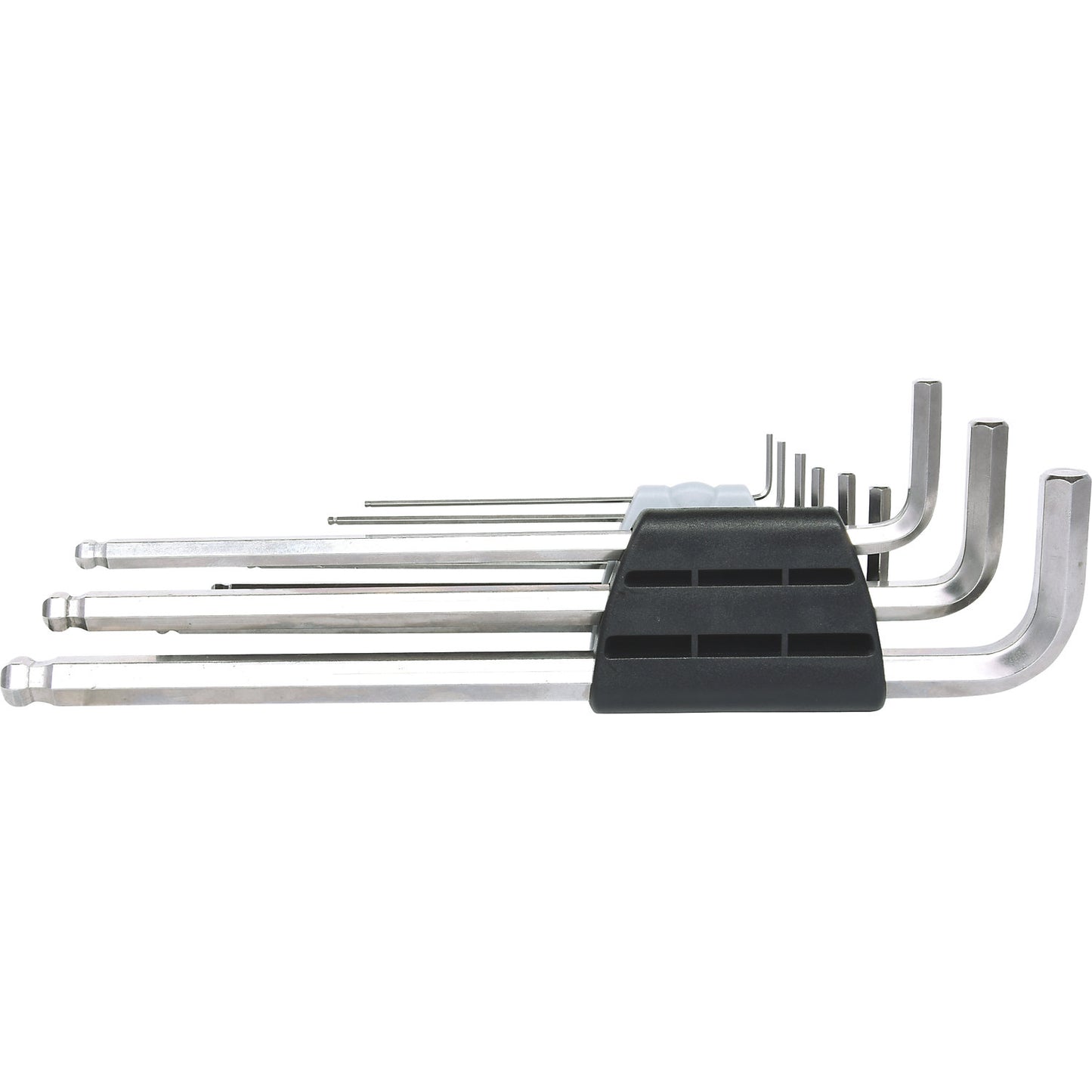 Stainless steel angle key wrench set, XL, hexagon socket with ball head, 9 parts.