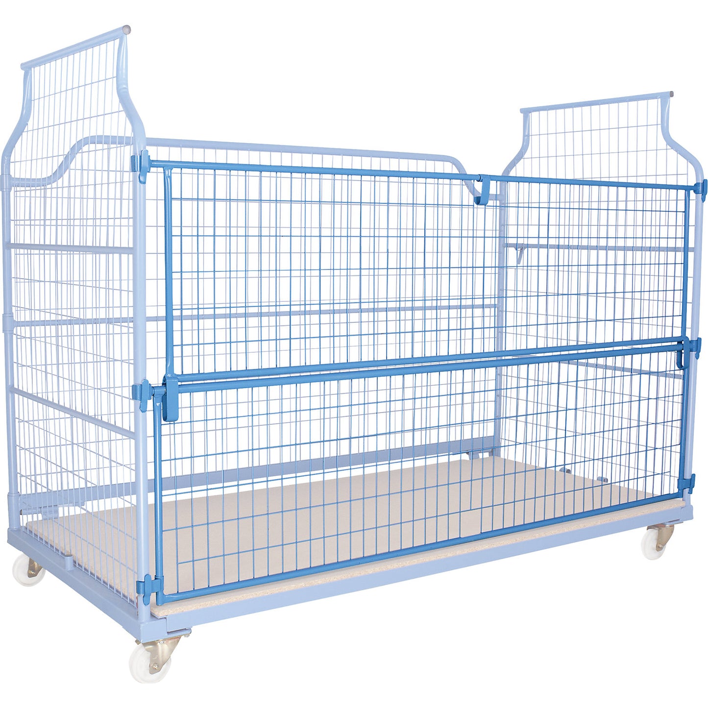 Front door, half drop gate, wire mesh, light blue, model 2000.