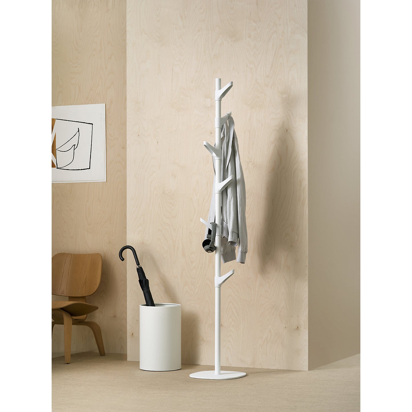 Coat stand, height adjustable, with 6 hooks, HxWxD 1710 x 300 x 300 mm.