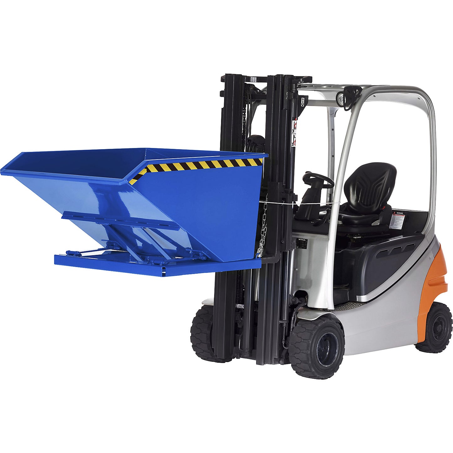 Tipping skip, low loading edge height, capacity 0.3 m³, gentian blue.