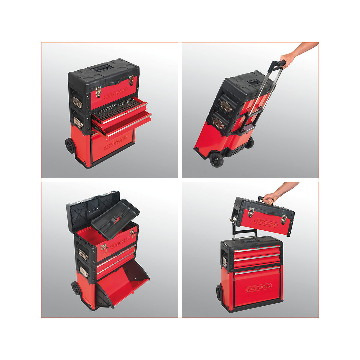 Mobile plastic sheet steel toolbox, max. load 75 kg, HxW 720 x 320 mm.