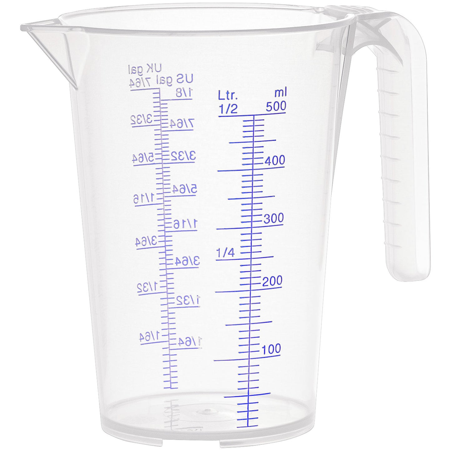 Measuring cup, transparent, 0.5 l, pack of 12, PP, with percentage scale.