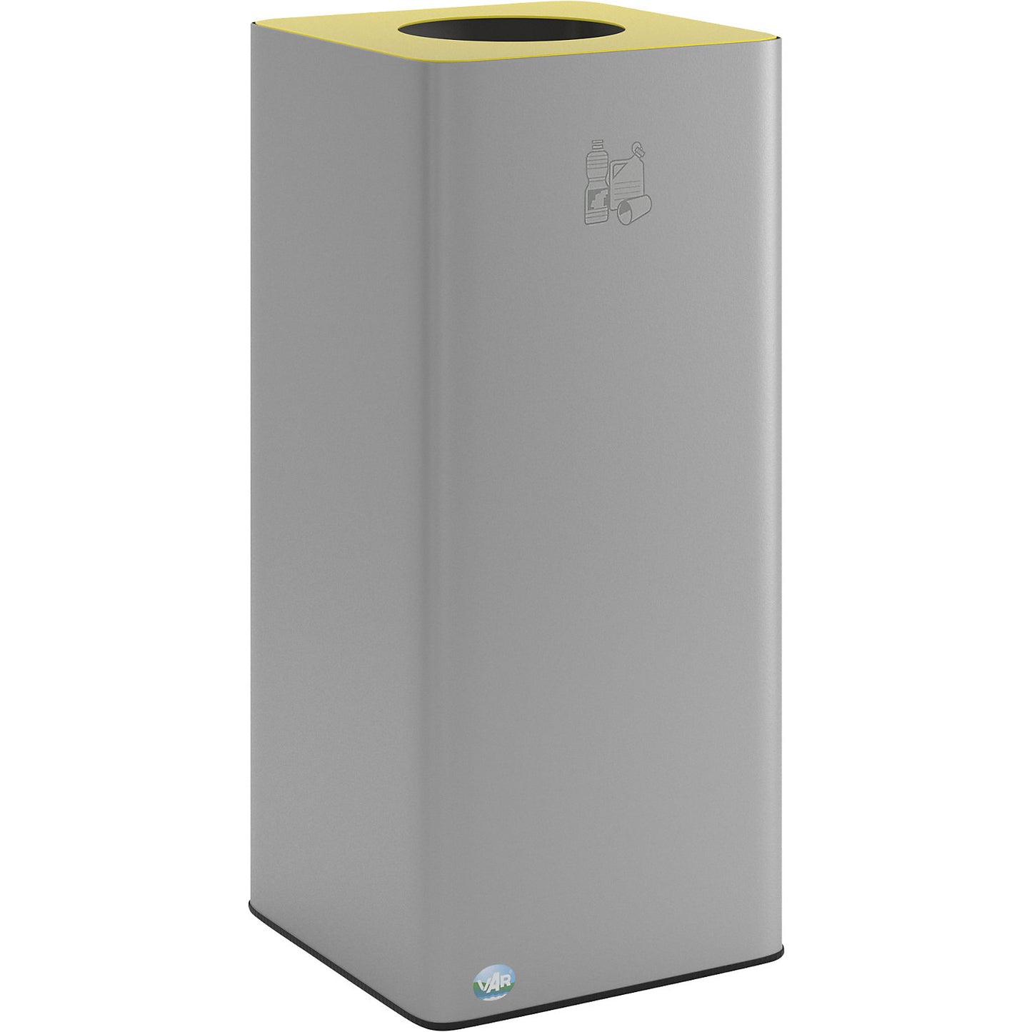QUADRO recyclable waste collector, 70 l, made of steel with clamping ring, silver / yellow.