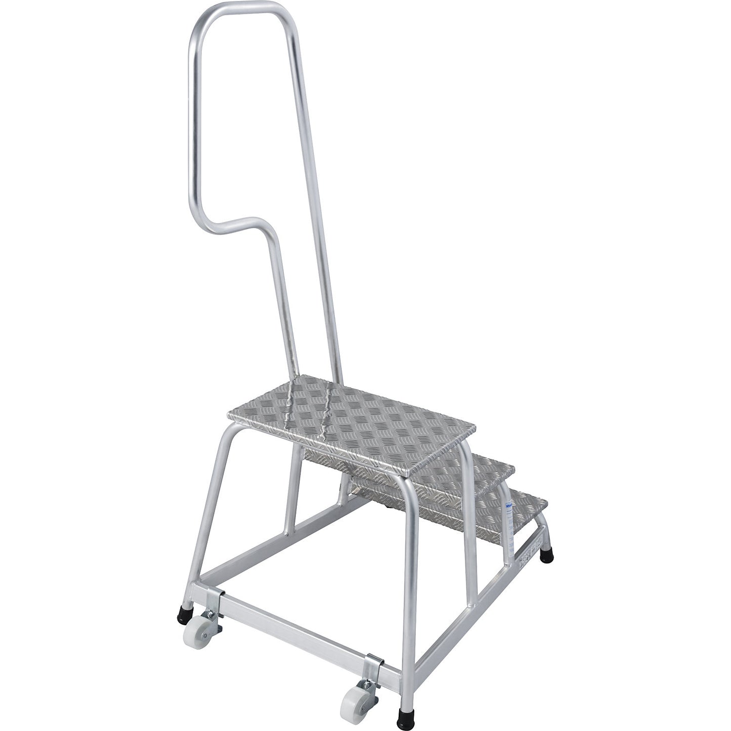 STABILO mobile machine steps, 2 fixed castors, hand rail on one side, 3 steps.