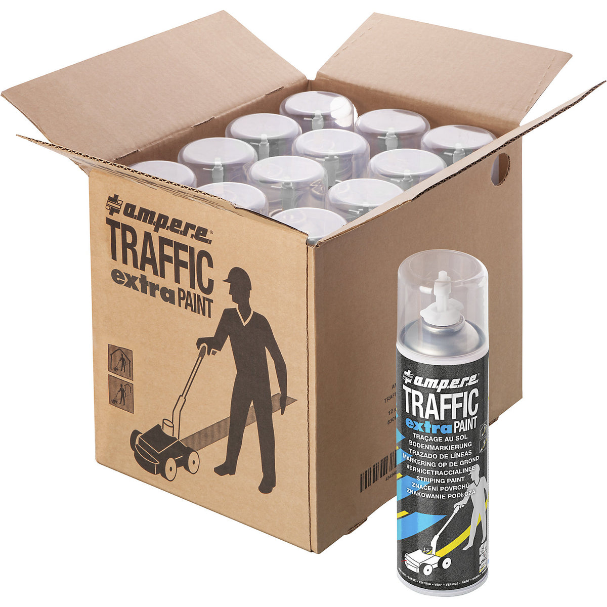 Line marking truck, set, marking trolley with 12 cans of Traffic Extra Paint, white, incl. accessories.