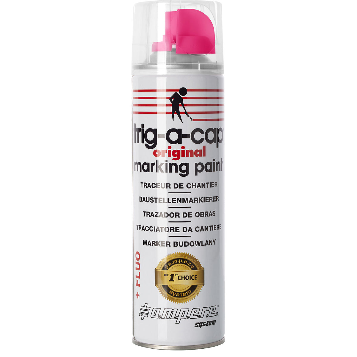 Construction site marking spray, content 500 ml, solvent-based, pack of 12 cans, pink fluo.