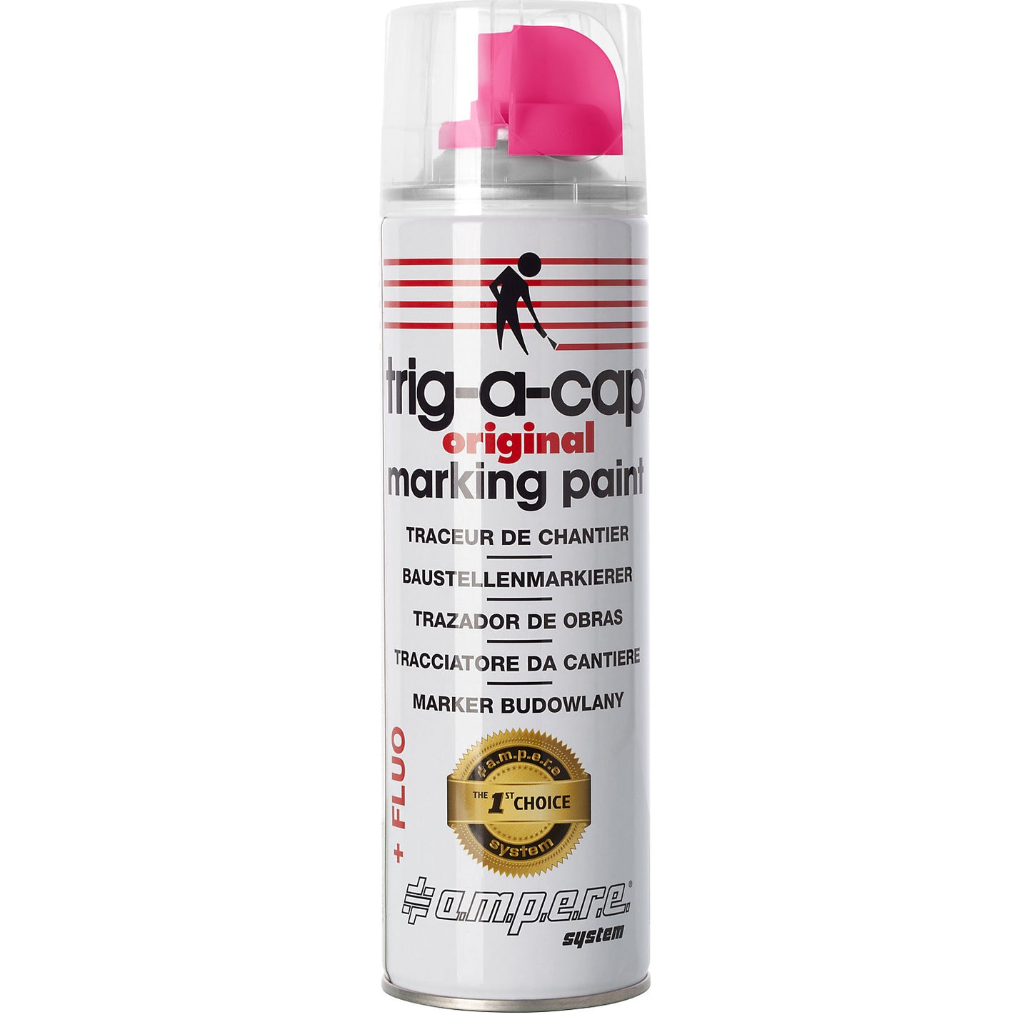 Construction site marking spray, content 500 ml, solvent-based, pack of 12 cans, pink fluo.