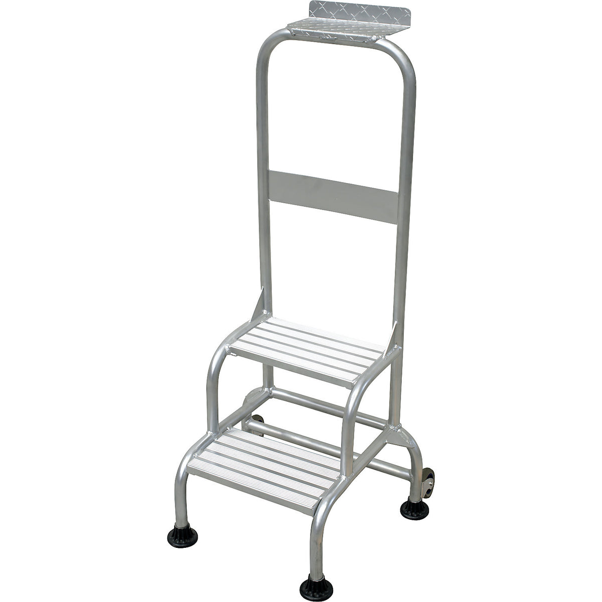 Mobile aluminium machine steps, with safety rail, 2 steps.