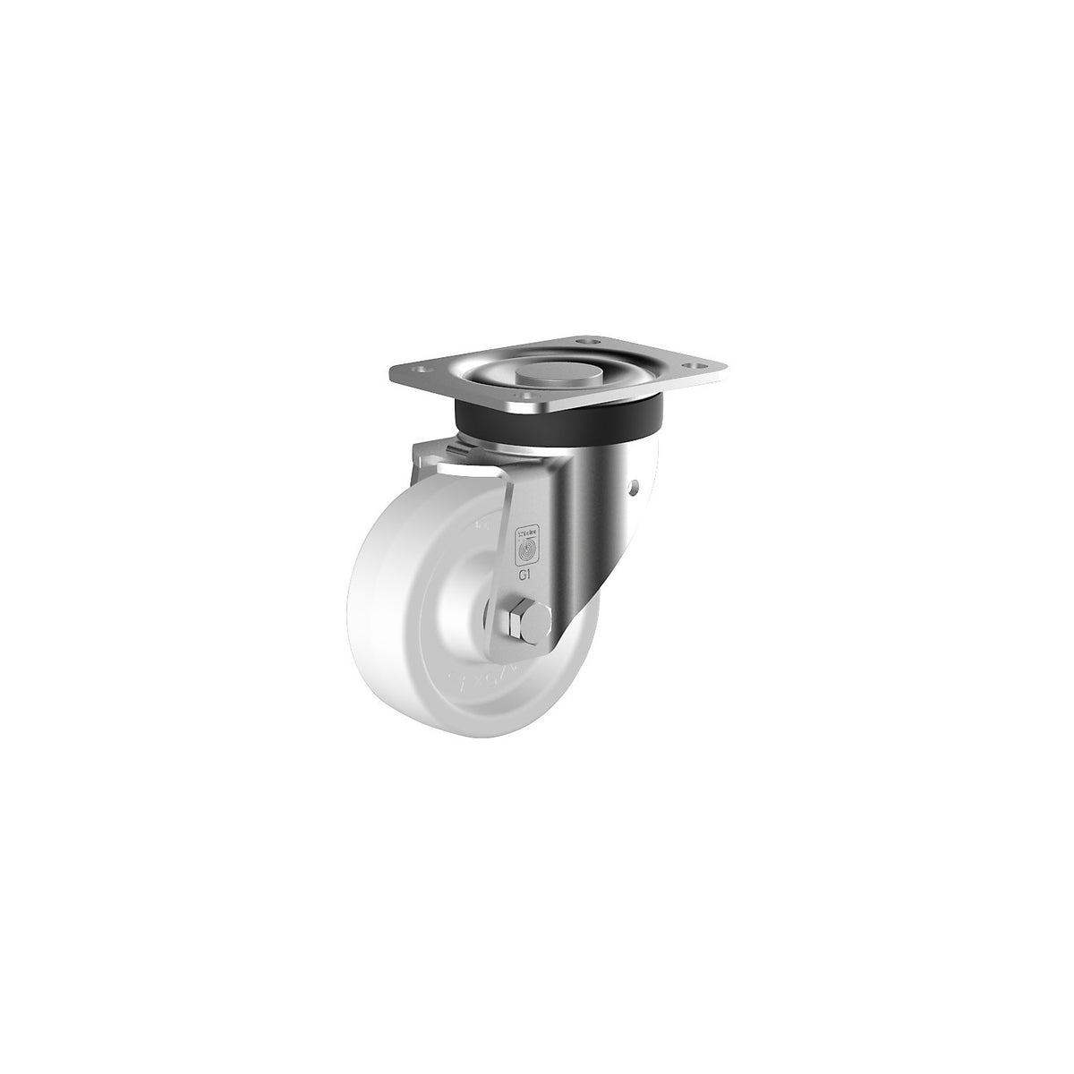 Nylon castor, wheel Ø x width 125 x 45 mm, swivel castor, ball bearings.