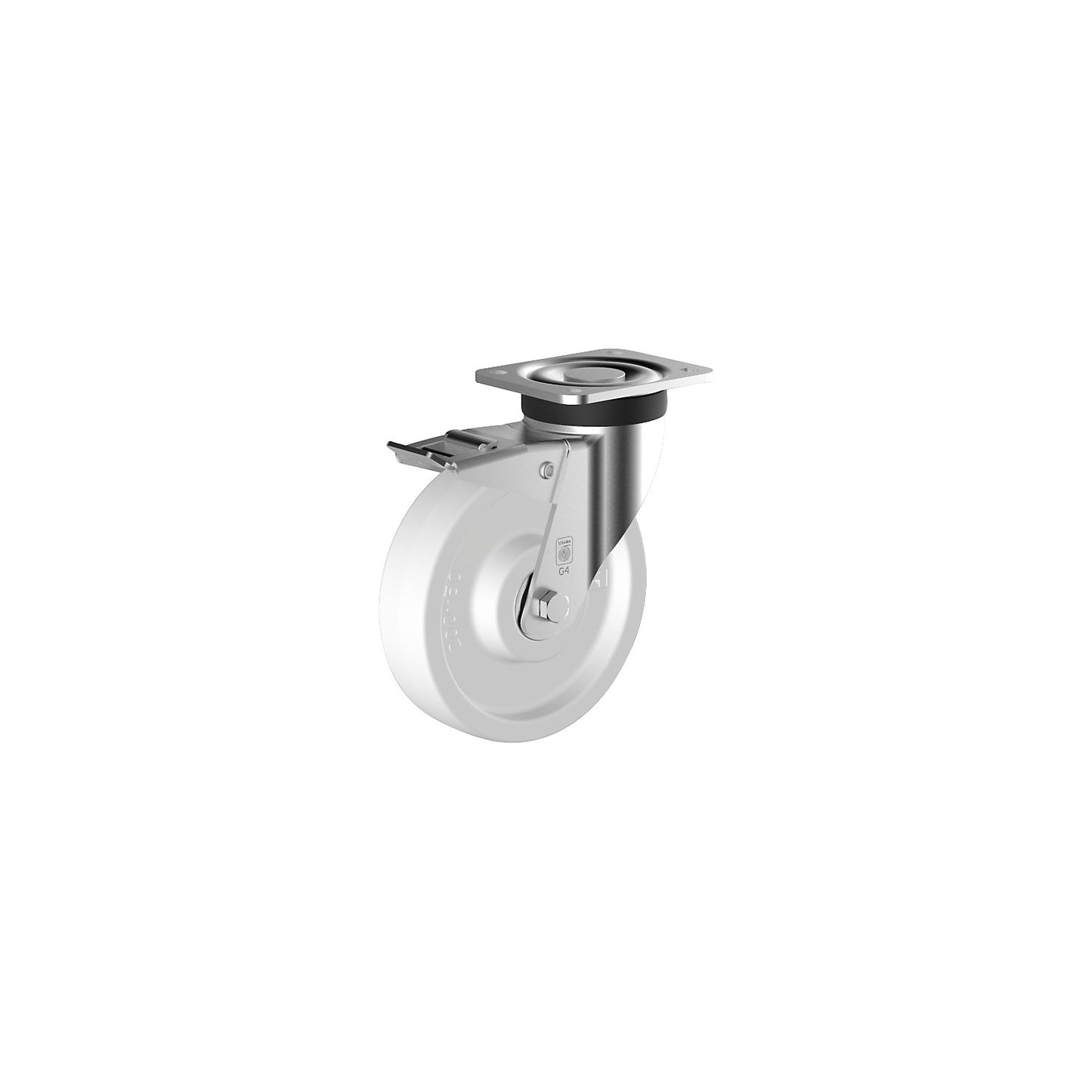 Nylon castor, wheel Ø x width 200 x 50 mm, swivel castor with double stop, plain bearings.