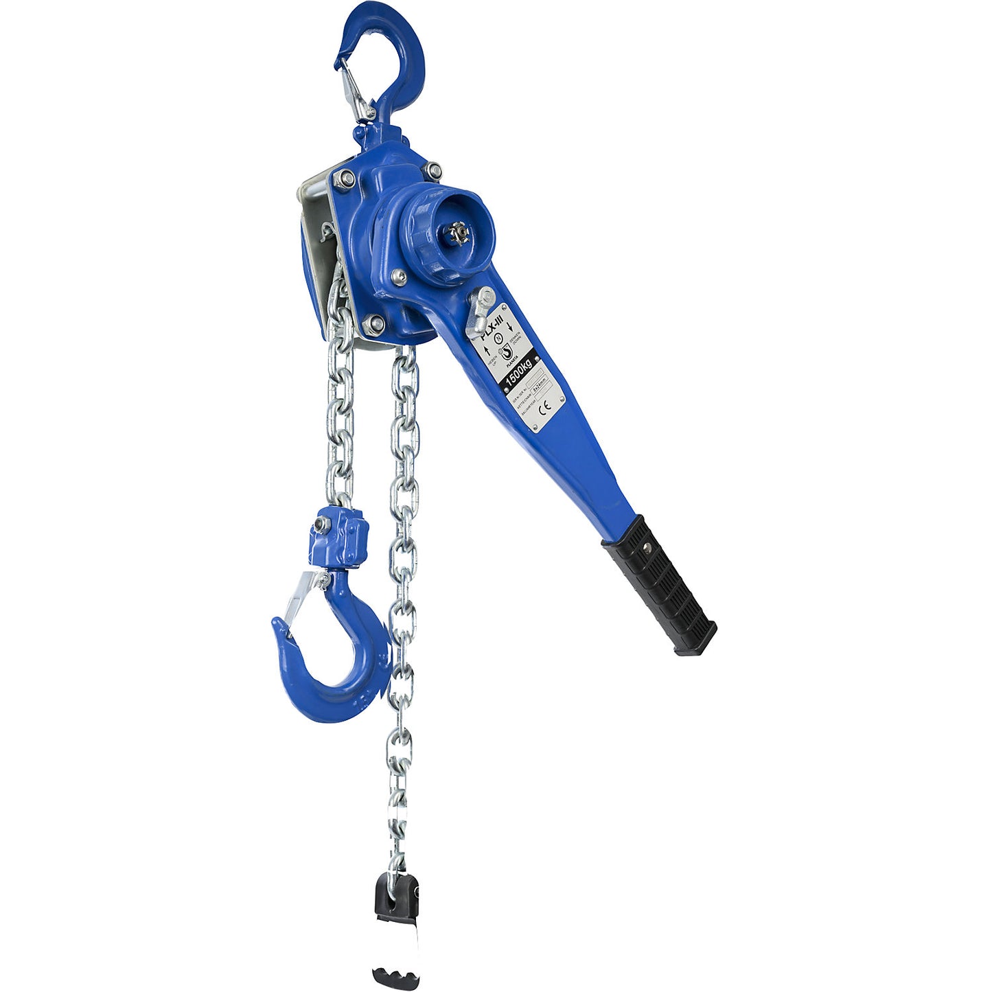 PLX-III ratchet chain hoist, standard lifting height 1.5 m, max. load 1500 kg.