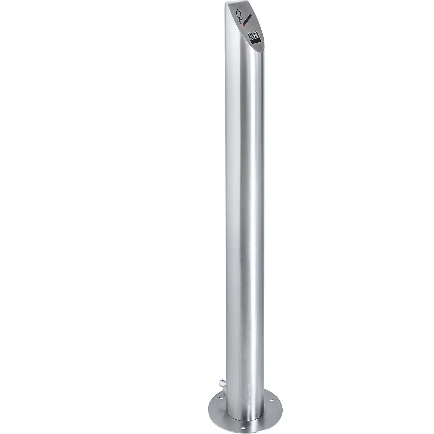 Stainless steel pedestal ashtray, capacity 3.8 l, lockable.
