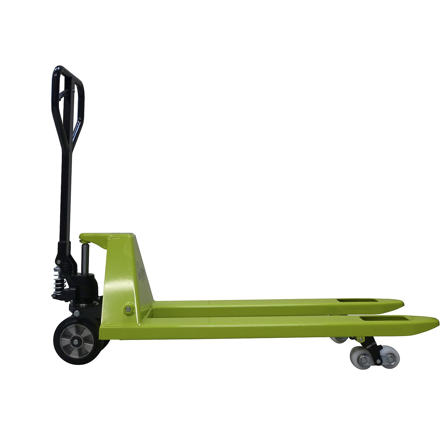 GS 25 pallet truck, solid rubber steering wheels / nylon fork rollers, fork length 1150 mm, tandem fork rollers.