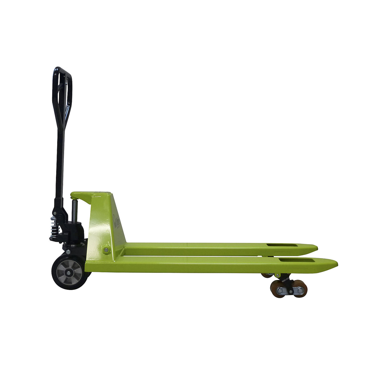 GS 25 pallet truck, solid rubber steering wheels / PU fork rollers, fork length 1150 mm, tandem fork rollers.