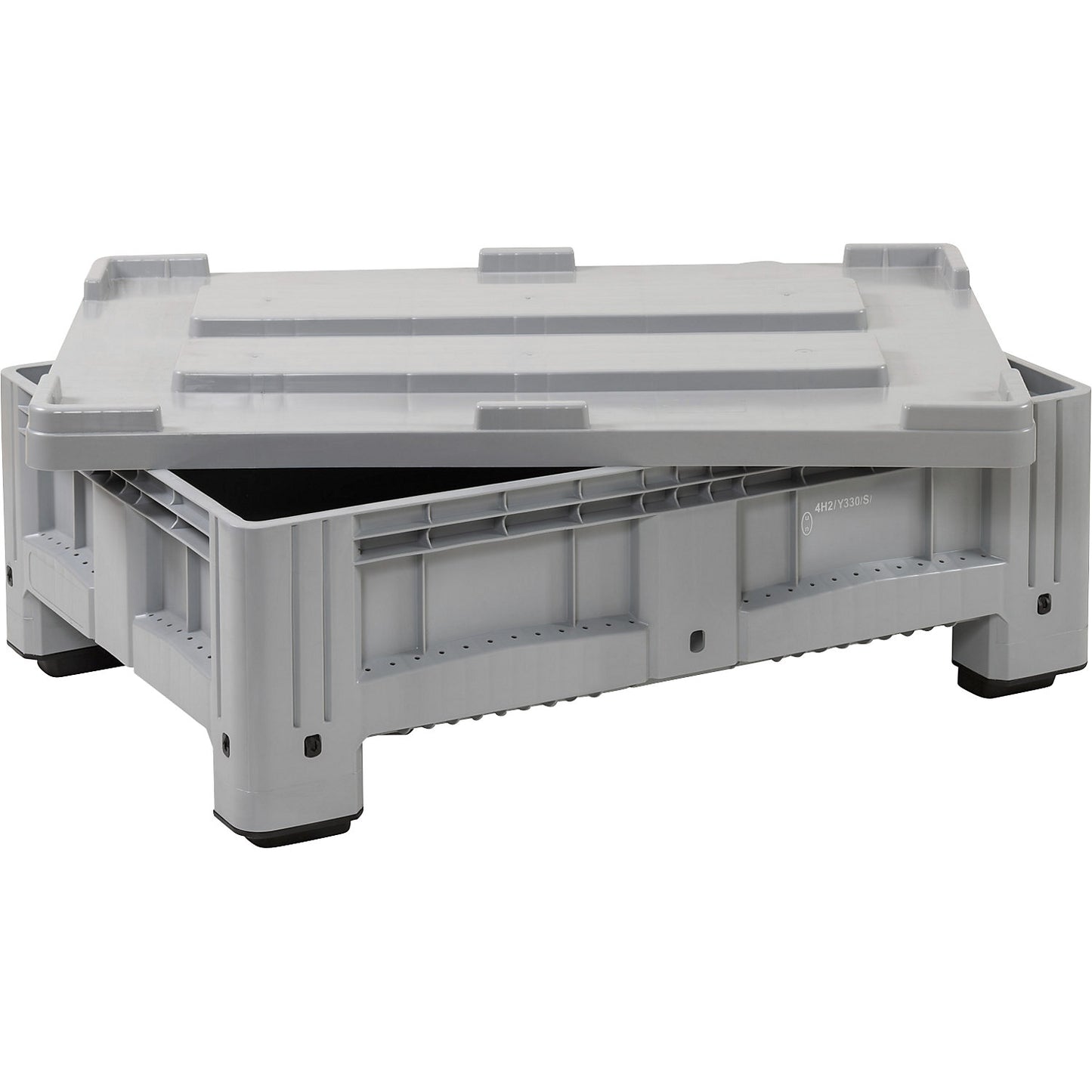 PE storage and transport container for rechargeable batteries, model S, filling weight 300 kg, WxDxH 1200 x 800 x 400 mm.