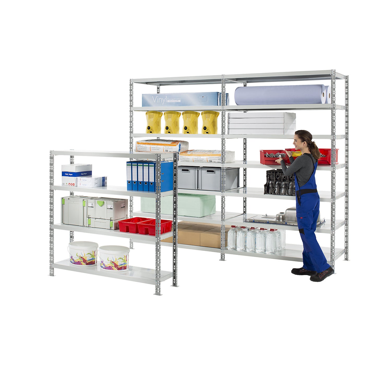 Wide span shelf unit with sheet steel shelves, depth 700 mm, standard shelf unit, HxW 1508 x 1550 mm.