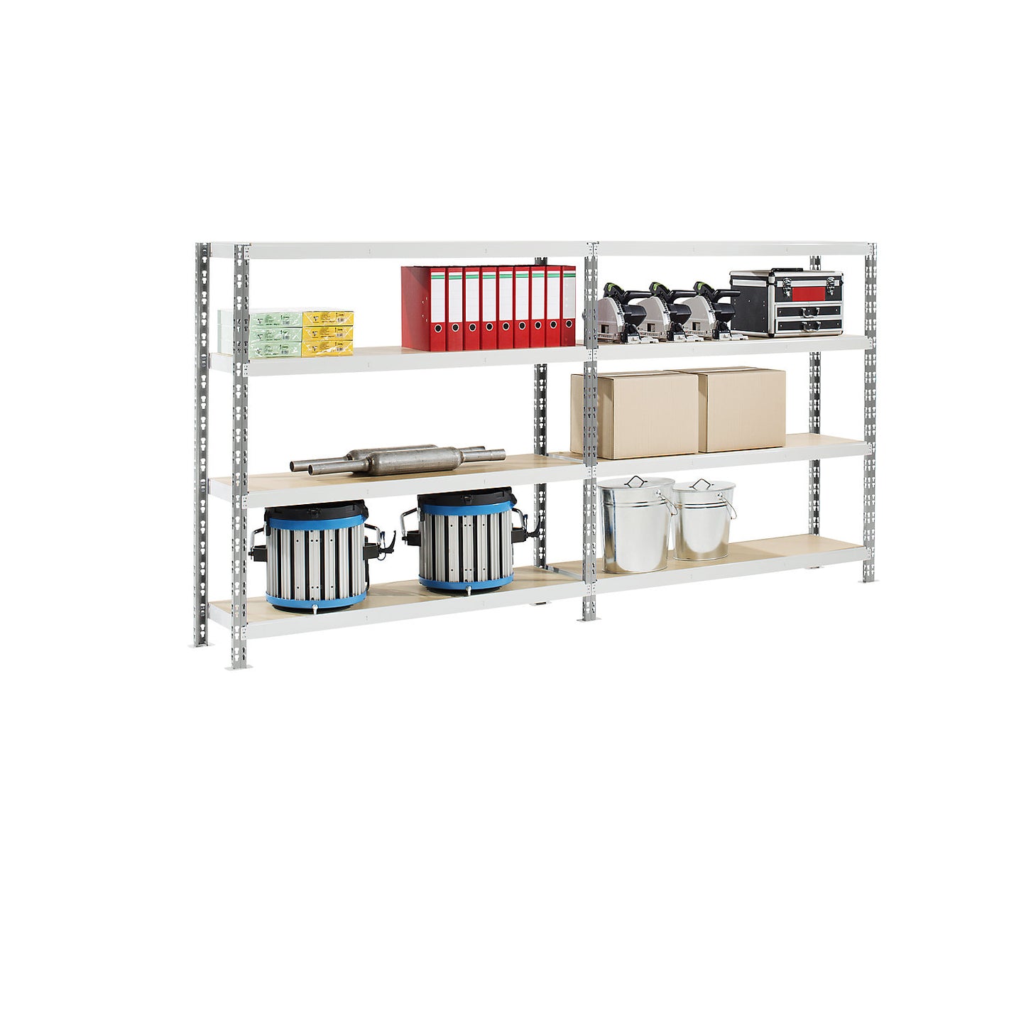Wide span boltless shelf unit with moulded chipboard shelves, depth 400 mm, standard shelf unit, HxW 1976 x 1550 mm.