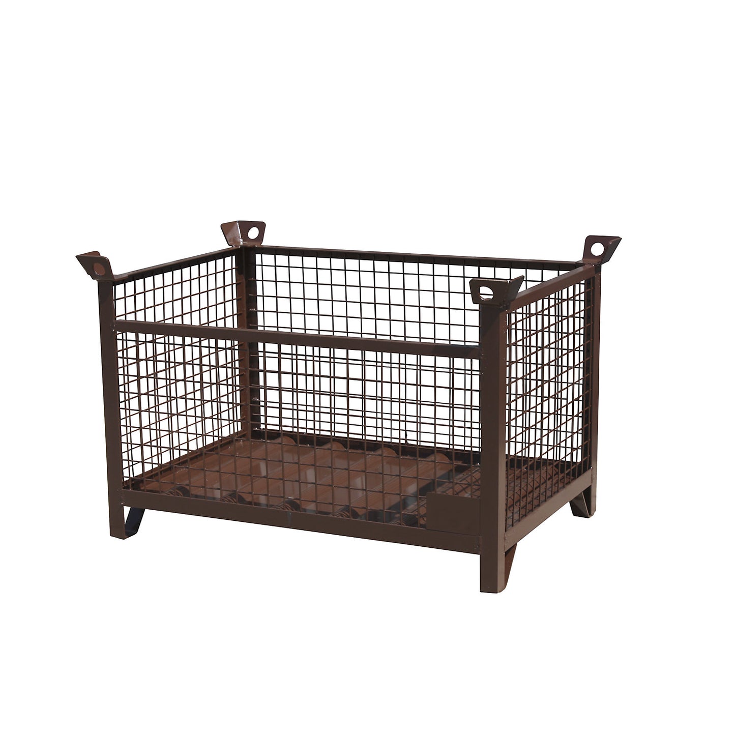 Mesh pallet stacking box, LxWxH 1000 x 800 x 750 mm, chocolate brown.