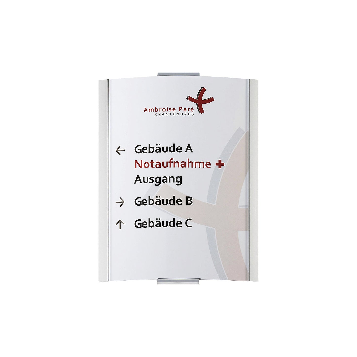 FRANKFURT™ direction sign, A3 landscape, HxW 297 x 440 mm, silver.