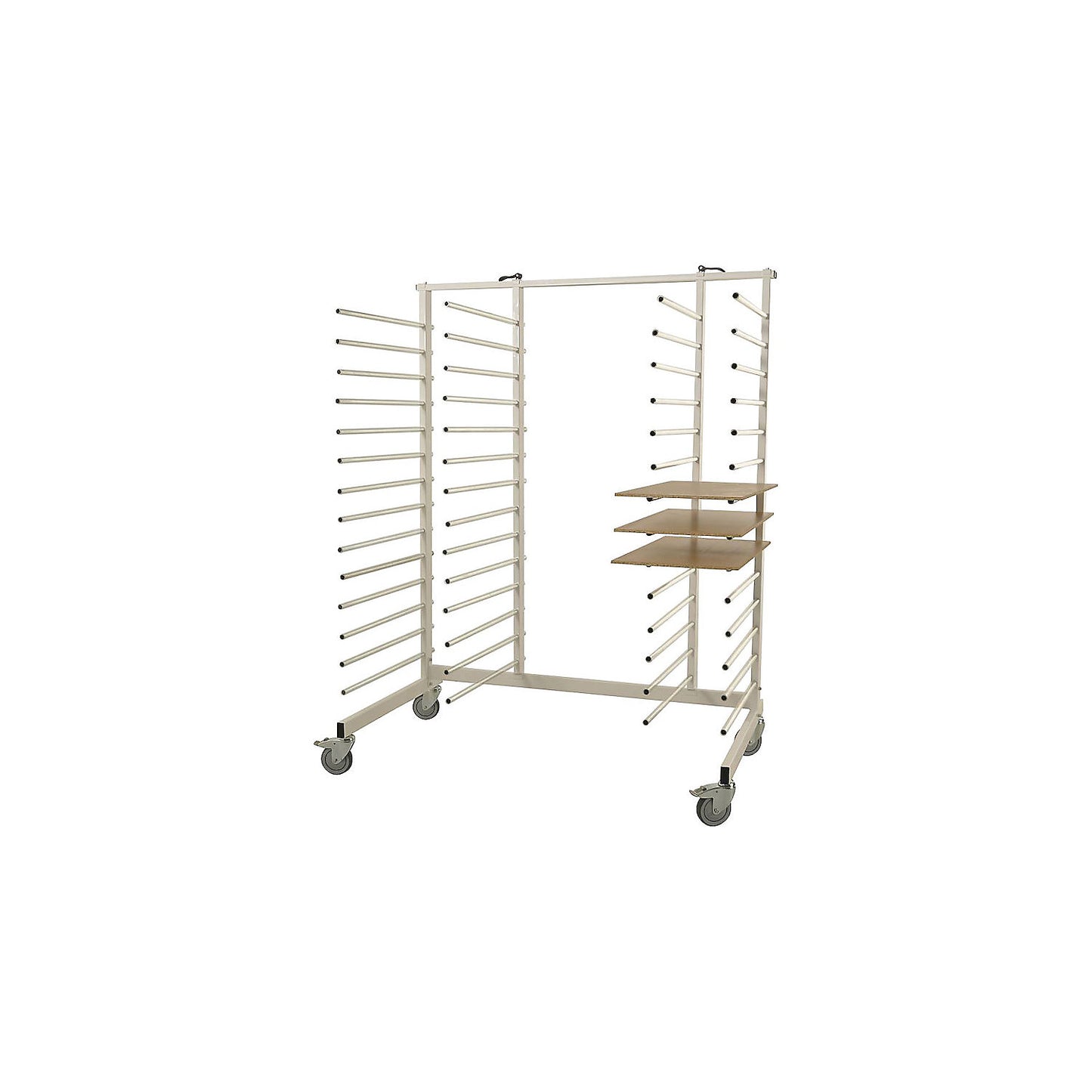 Cira cantilever trolley, one side, 14 compartments, compartment depth 650 mm, centre struts adjustable at the side.