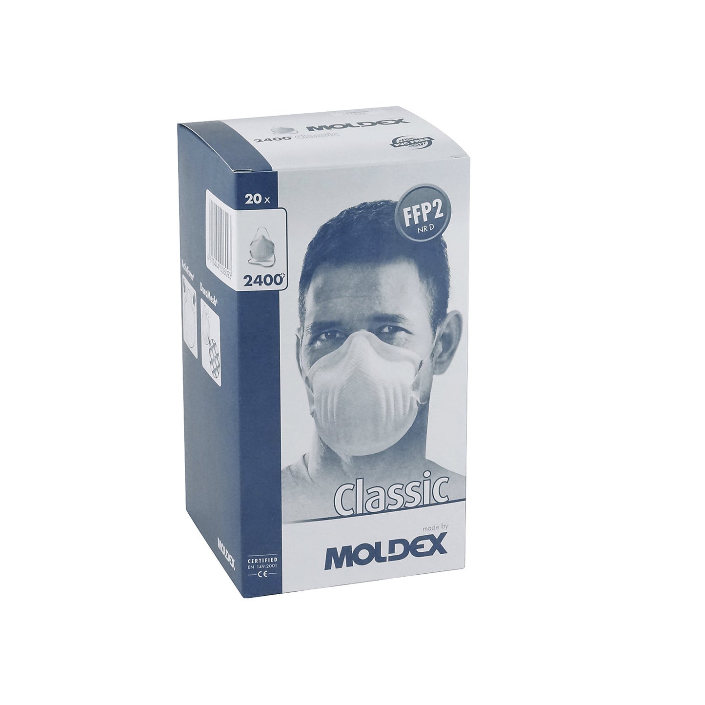 Respiratory protection mask FFP2 NR D, without exhalation valve, pack of 20, white.